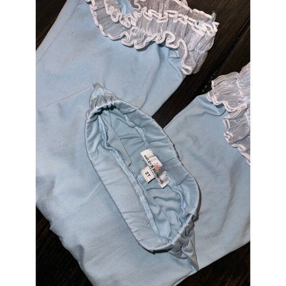 Baileys Blossoms Flare Pants Baby Blue W/White Lace Fringe Size 2T - Picture 5 of 5